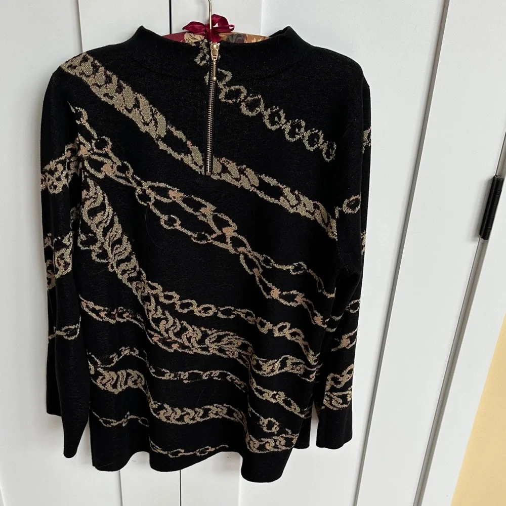Chico's Black and Tan Chain Design Sweater Size L - Picture 2 of 8